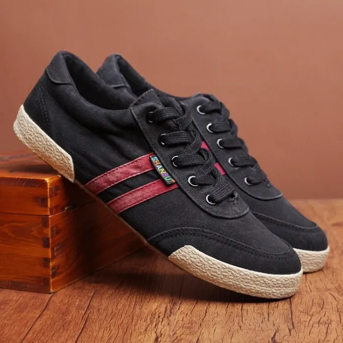 Klassieke herenschoenen - platte canvas sneakers - ronde neus - vetersSchoenen