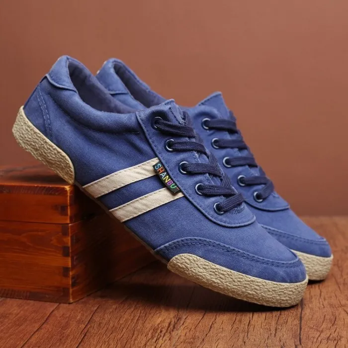 Klassieke herenschoenen - platte canvas sneakers - ronde neus - vetersSchoenen