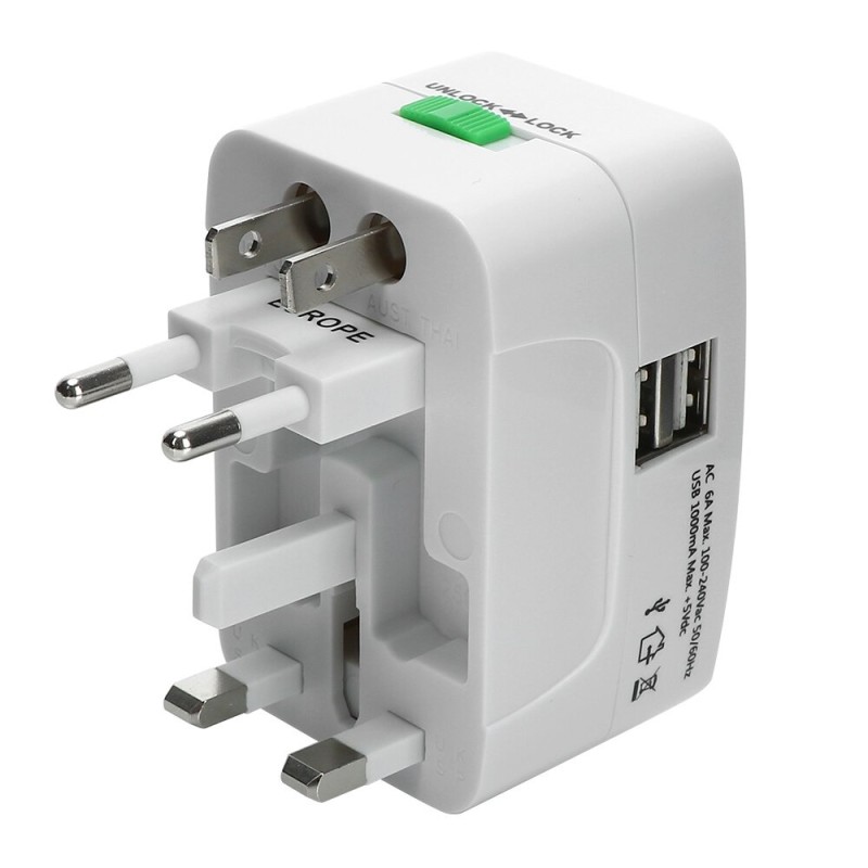 Alimentation universelle - Adaptateur de voyage - avec 2 ports USB - Convertisseur de prise AU US UK EU