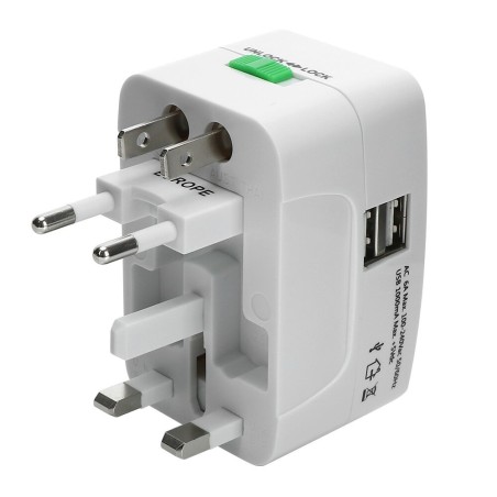 Alimentation universelle - Adaptateur de voyage - avec 2 ports USB - Convertisseur de prise AU US UK EU