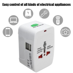 Alimentation universelle - Adaptateur de voyage - avec 2 ports USB - Convertisseur de prise AU US UK EU