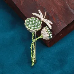 Fleur de lotus avec libellule en cristal - broche élégante