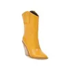 Bottes en cuir élégantes - longueur mi-mollet - talon compensé épais - style cowboy
