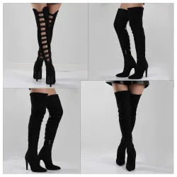 Sexy laarzen met hoge hakken - boven de knie - ontwerp met holle achterkantLaarzen