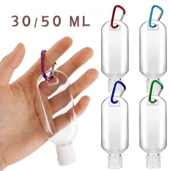 Flacon rechargeable - mini contenant - avec crochet - désinfectant pour les mains / distributeur de savon - 30 ml / 50 ml
