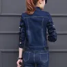 Veste courte en jean - broderie fleurs vintage