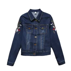 Kort jeansjack - vintage bloemenborduurwerkJassen