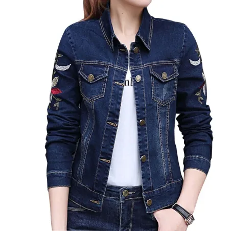 Kort jeansjack - vintage bloemenborduurwerkJassen