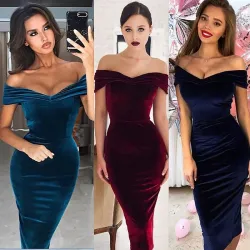 Robe en velours à la mode - épaules dénudées