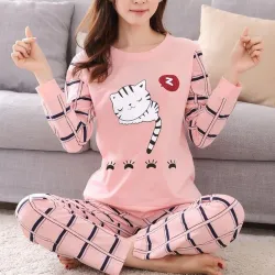 Two-pieces pajama - long sleeve - long pants - cat printLingerie