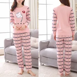 Two-pieces pajama - long sleeve - long pants - cat printLingerie
