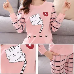Two-pieces pajama - long sleeve - long pants - cat printLingerie