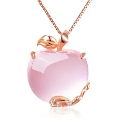 Elegante rosé gouden ketting - hanger in de vorm van een appel - kristallen - roze opaalHalskettingen
