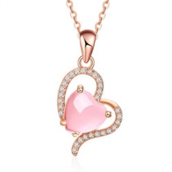 Elegante rosé gouden ketting - hartvormige hanger - kristallen - roze opaalHalskettingen