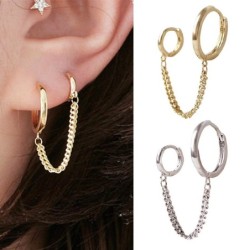 Boucles d'oreilles style rétro - anneaux doubles - chaîne
