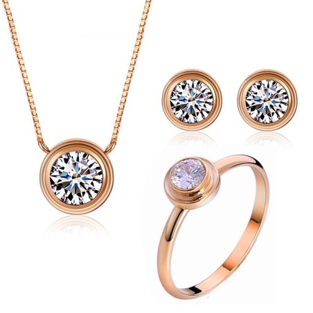 Ensemble de bijoux élégant - collier en or rose - boucles d'oreilles - bague - avec zircone rond