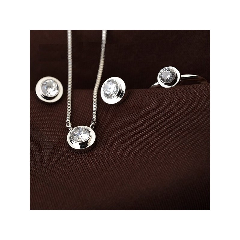 Elegant jewellery set - rose gold necklace - earrings - ring - with round zirconiaJewellery Sets
