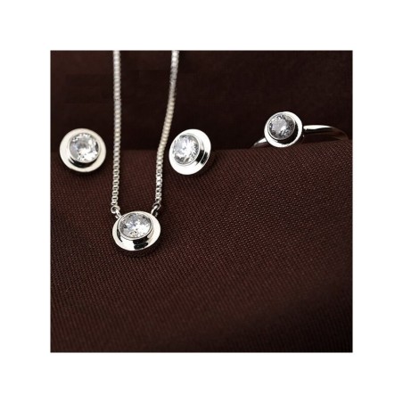 Elegant jewellery set - rose gold necklace - earrings - ring - with round zirconiaJewellery Sets