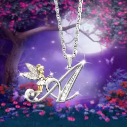 Collier élégant en argent - lettres de l'alphabet en cristal - fée des fleurs