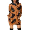 Mini robe à capuche - pull ample - avec poches - imprimé Halloween - citrouille - chats - toile d'araignée