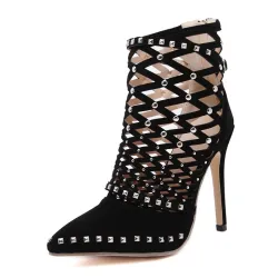 Bottines sexy - sandales à talons hauts - style gladiateur - rivets - conception de cage découpée