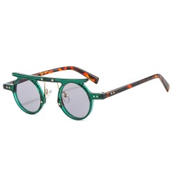 Petites lunettes de soleil rondes à la mode - verres dégradés - double couleur - rivets - UV400