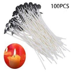 Cotton candle wicks - pre-waxed - for candle making - 100 pieces