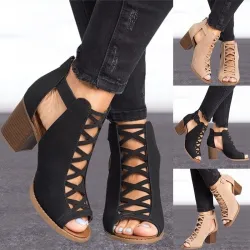 Chaussures évidées à la mode - sandales à la cheville - talon épais