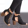 Chaussures évidées à la mode - sandales à la cheville - talon épais