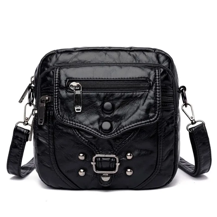 Petit sac bandoulière / taille - cuir - rivets - fermetures éclair