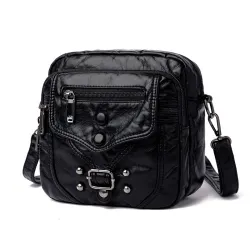 Petit sac bandoulière / taille - cuir - rivets - fermetures éclair