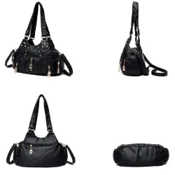 Vintage small shoulder bag - rivets - contrast colors - leatherBags