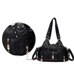Petit sac bandoulière vintage - rivets - couleurs contrastées - cuir