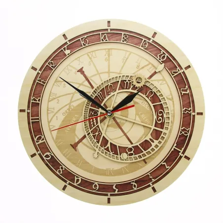 Decorative wall wooden clock - quartz - Prague / Czech Republic astronomyClocks