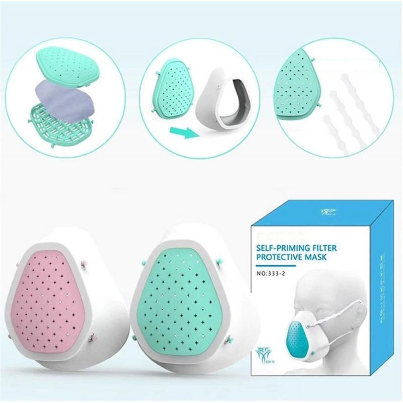 Masque facial en silicone - filtre auto-amorçant composite à 4 couches - réutilisable - anti-poussière - antibactérien