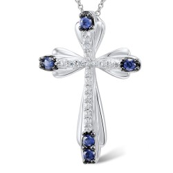 Collier élégant - croix en cristal bleu - argent 925