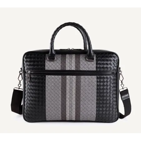 Sac à bandoulière élégant - porte-documents d'affaires - cuir véritable tressé - grande capacité