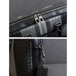 Sac à bandoulière élégant - porte-documents d'affaires - cuir véritable tressé - grande capacité