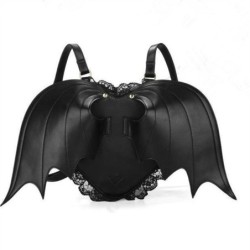 Sac à dos noir en cuir - style punk - avec ailes de chauve-souris