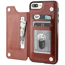 Porte-cartes rétro - étui pour téléphone - étui à rabat en cuir - mini portefeuille - pour iPhone - marron