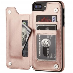 Retro kaarthouder - telefoonhoesje - leren flipcover - mini portemonnee - voor iPhone - rosé goudBescherming