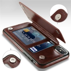 Retro kaarthouder - telefoonhoesje - leren flipcover - mini portemonnee - voor iPhone - witBescherming