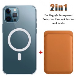 Chargement sans fil Magsafe - étui magnétique transparent - porte-cartes magnétique en cuir - pour iPhone - jaune