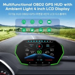 Multifonctionnel OBD2 GPS HUD - Head-Up - Écran LCD 4 pouces - Compteur de vitesse - Température eau / huile