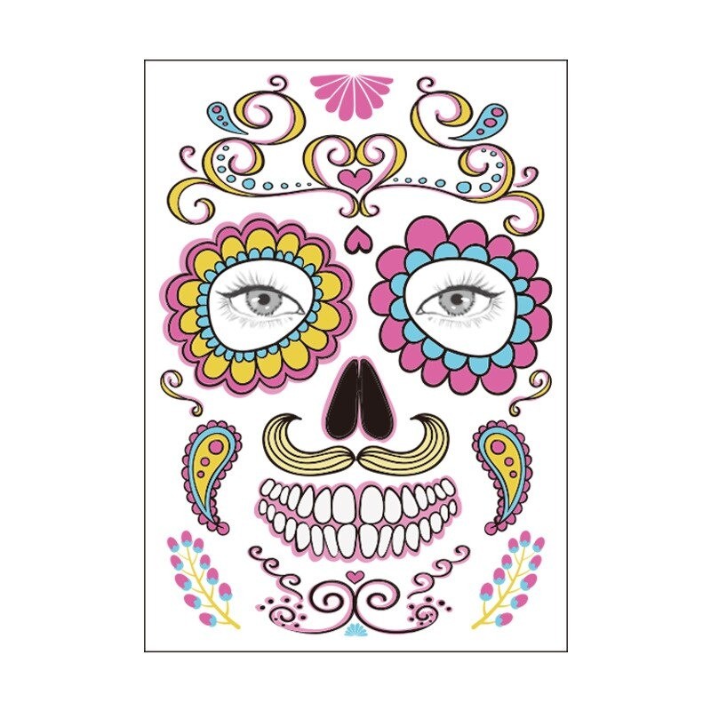 Halloween tattoo - tijdelijke waterdichte sticker - kleurrijke dode schedelHalloween & feest