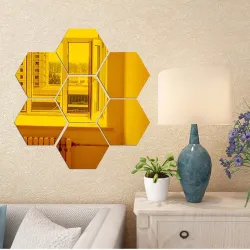 Miroir en forme d'hexagone - sticker mural - 12 pièces