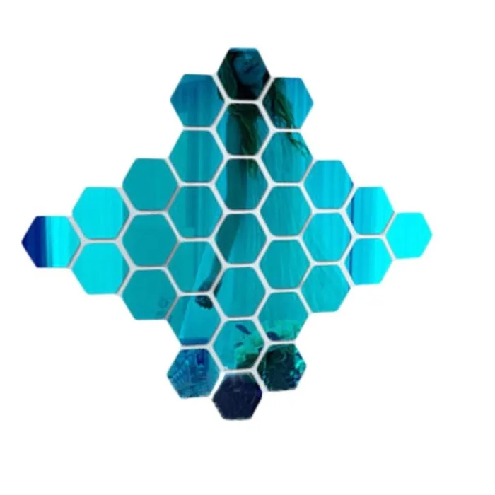 Miroir en forme d'hexagone - sticker mural - 12 pièces
