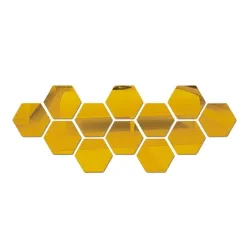 Miroir en forme d'hexagone - sticker mural - 12 pièces