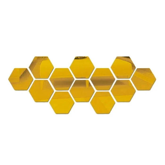 Miroir en forme d'hexagone - sticker mural - 12 pièces