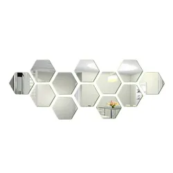 Miroir en forme d'hexagone - sticker mural - 12 pièces